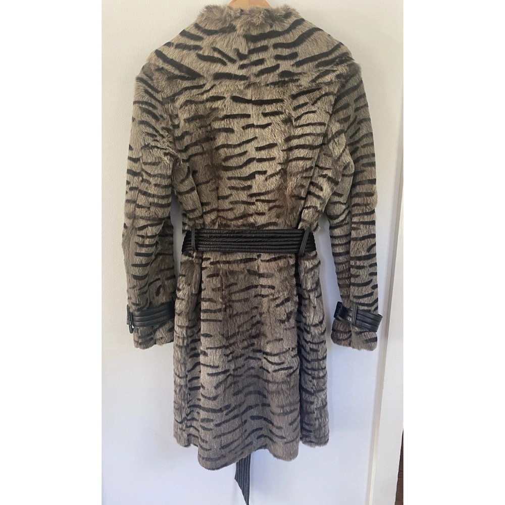 BEBE Vintage Y2K Genuine Rabbit Fur & Leather Tiger Print Trench Coat Jacket S - Picture 2 of 11
